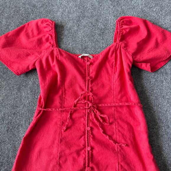 Abercrombie and Fitch Dress Women Medium Coral Linen Button Through Mini Peasant - Picture 5 of 10
